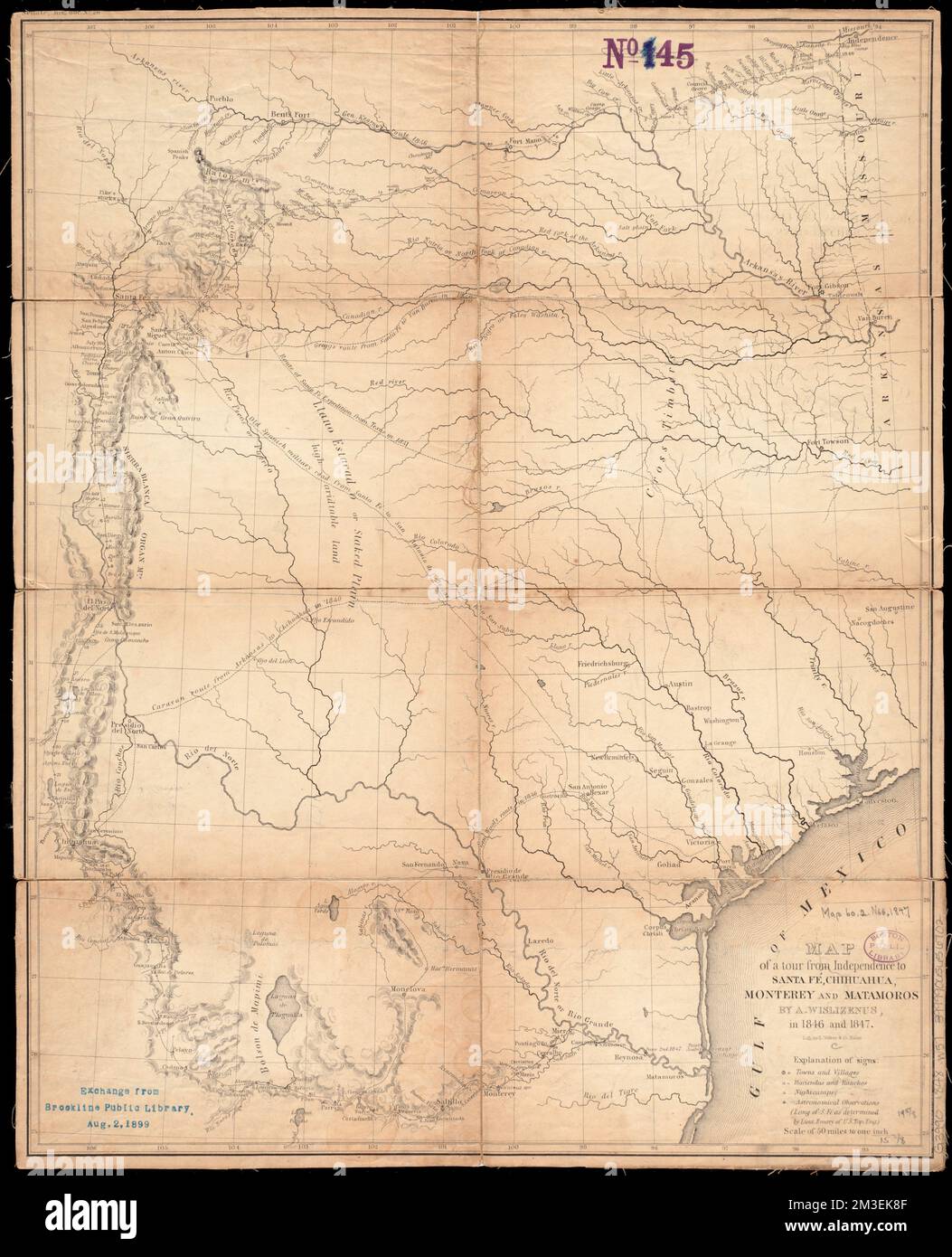 Karte einer Tour von Independence nach Santa Fé, Chihuahua, Monterey und Matamoros , Texas, Karten, West USA, Karten, Mexikanisch-amerikanische Grenzregion, Karten Norman B. Leventhal Map Center Collection Stockfoto