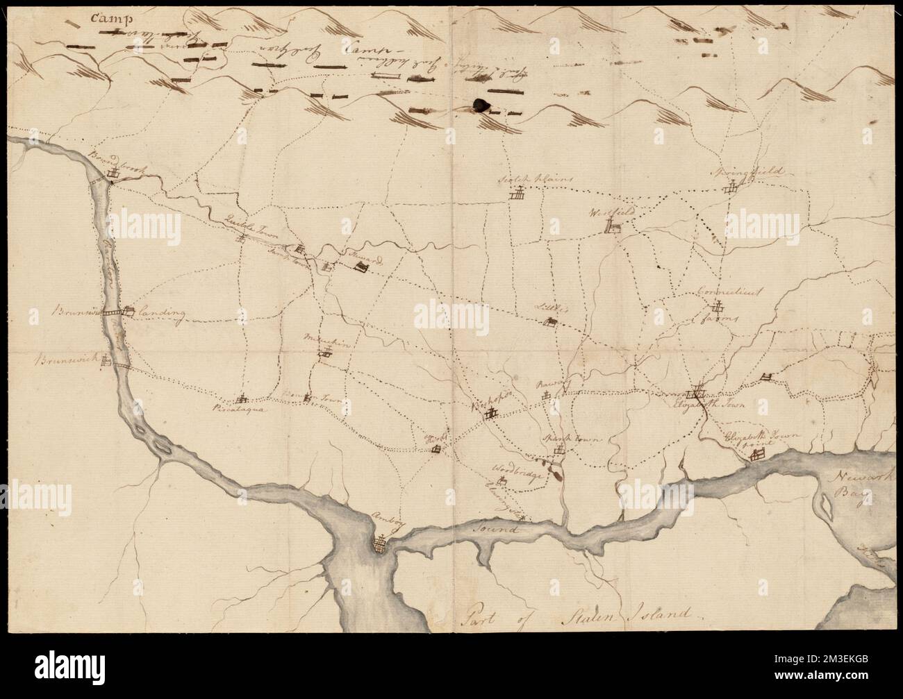 Karte des American Camp in New Jersey und Umgebung, New Jersey, Karten, Vereinigte Staaten, Geschichte, Revolution, 1775-1783, Karten, Usa, Geschichte, Revolution, 1775-1783, Quellen Stockfoto