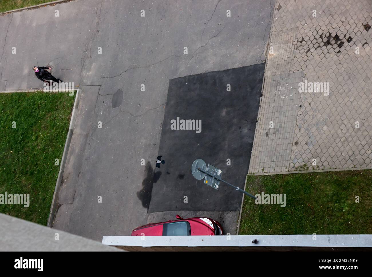 Architekturhintergründe und Vögel. Blick von oben. Stockfoto