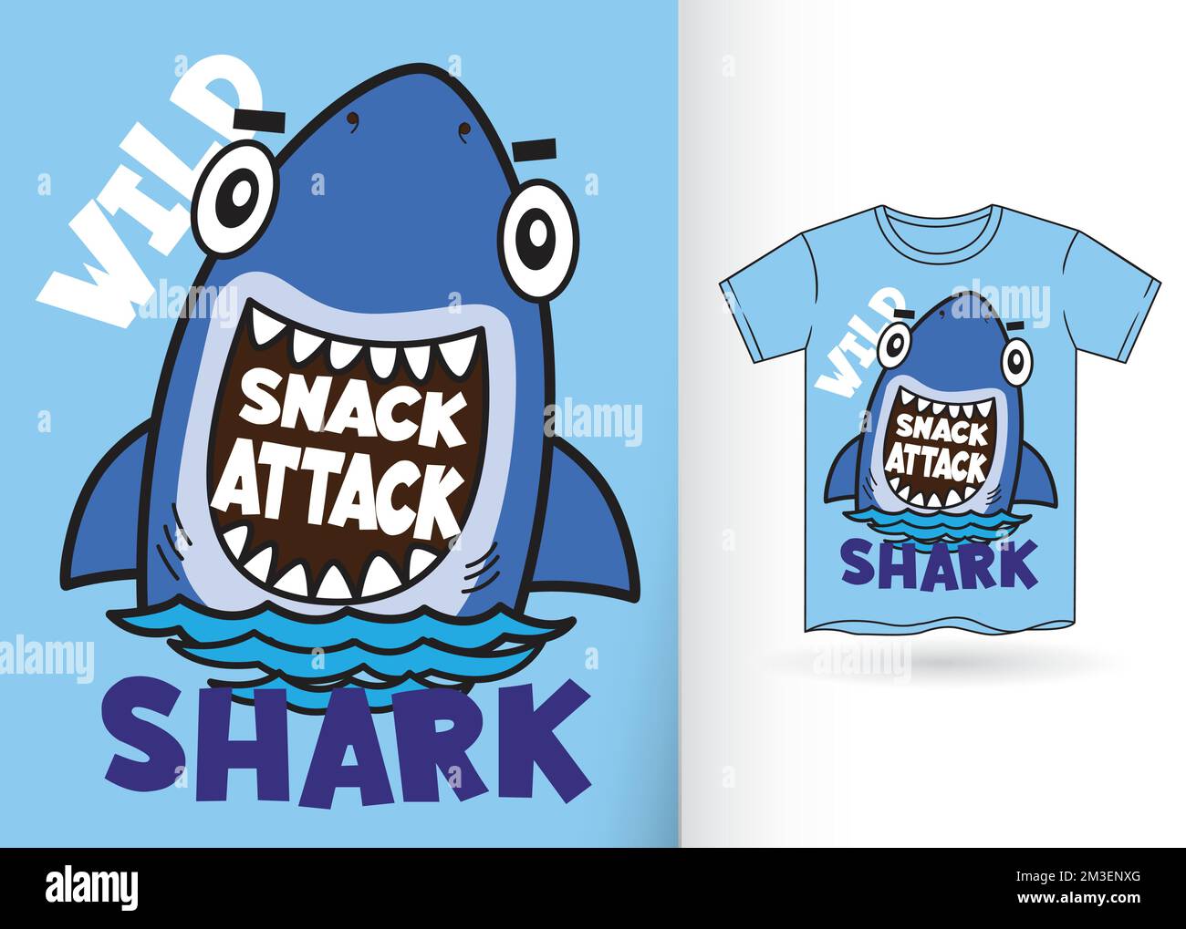 Cartoon Shark für Kinder T-Shirt mit Schablone Stock Vektor