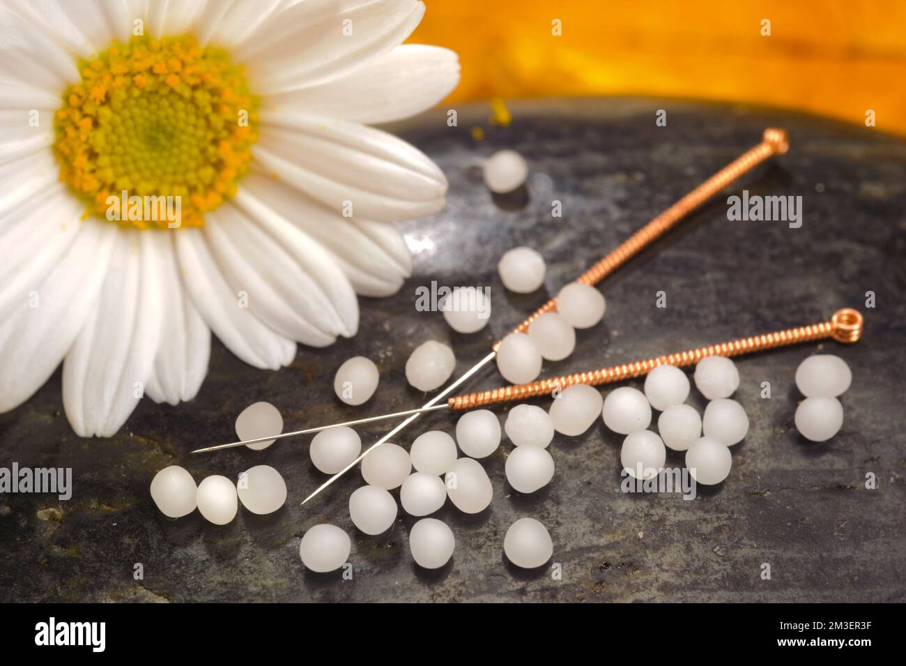 Alternative Medizin mit Kräuterpillen und Akupunktur Stockfoto