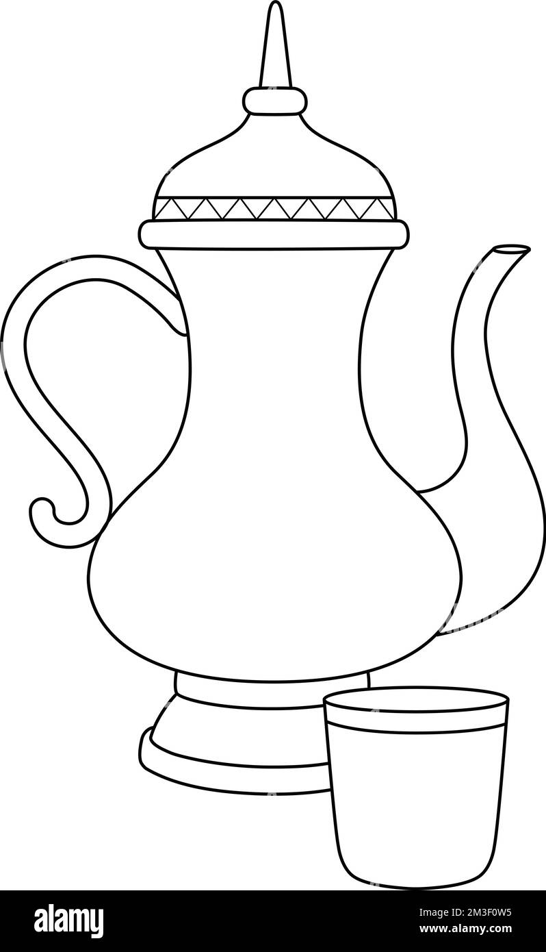 Ramadan Teeset, isolierte Malseite für Kinder Stock Vektor