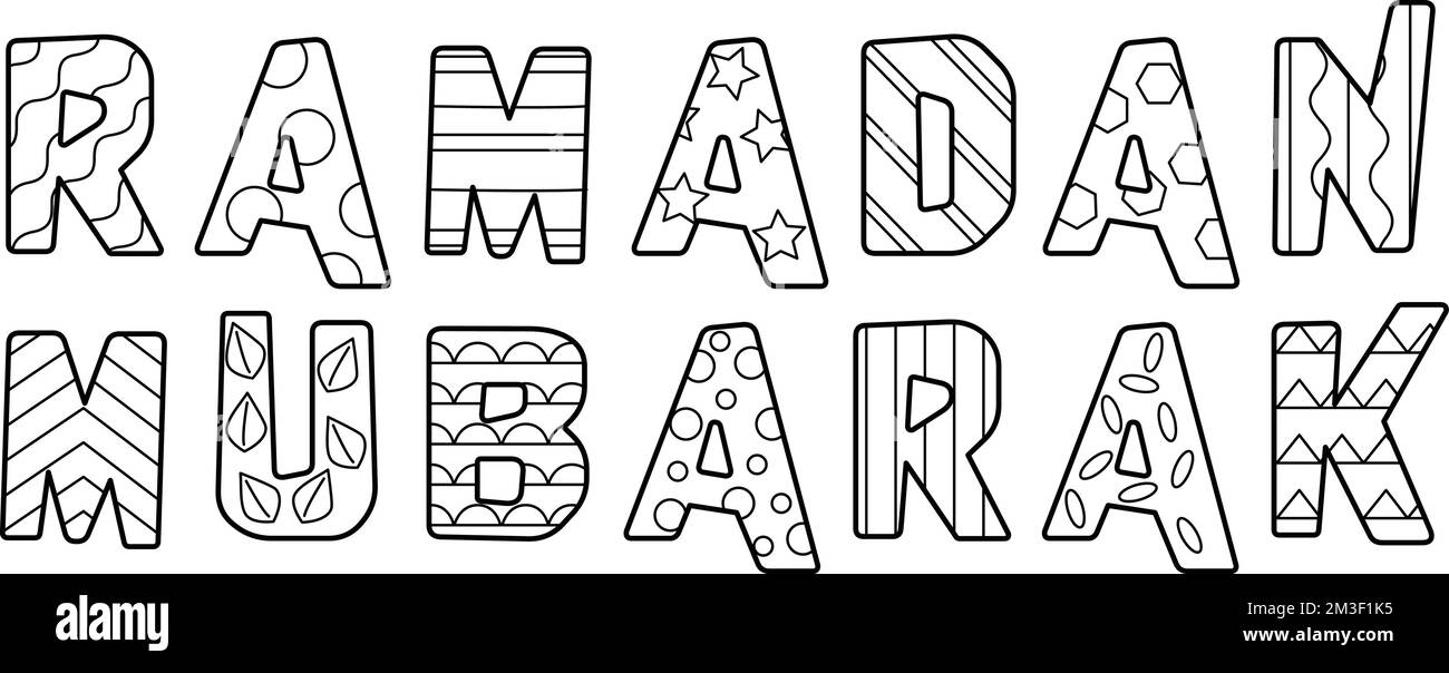 Ramadan Mubarak – isolierte Malseite für Kinder Stock Vektor