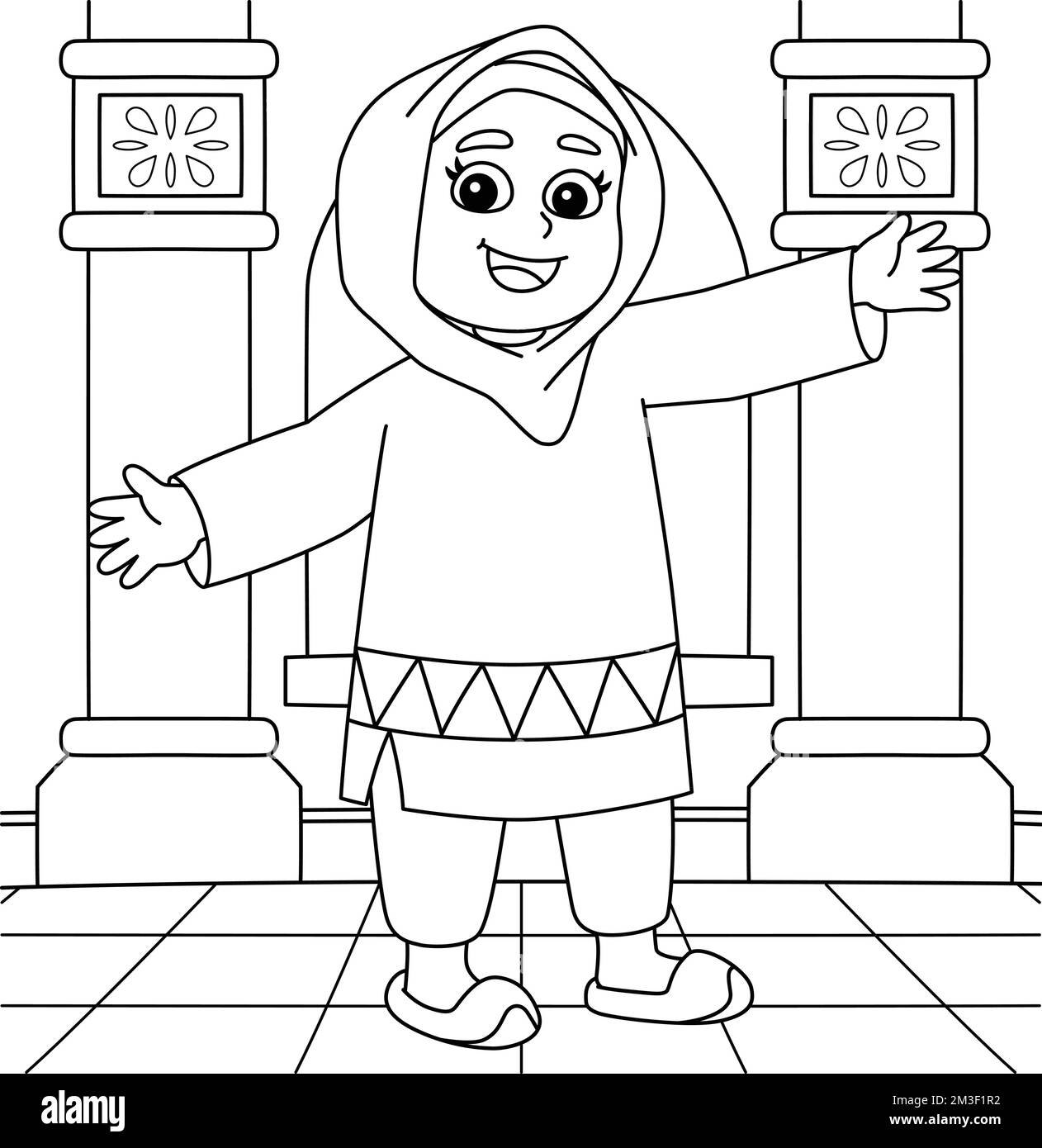 Ramadan Moslem Girl Malseite für Kinder Stock Vektor