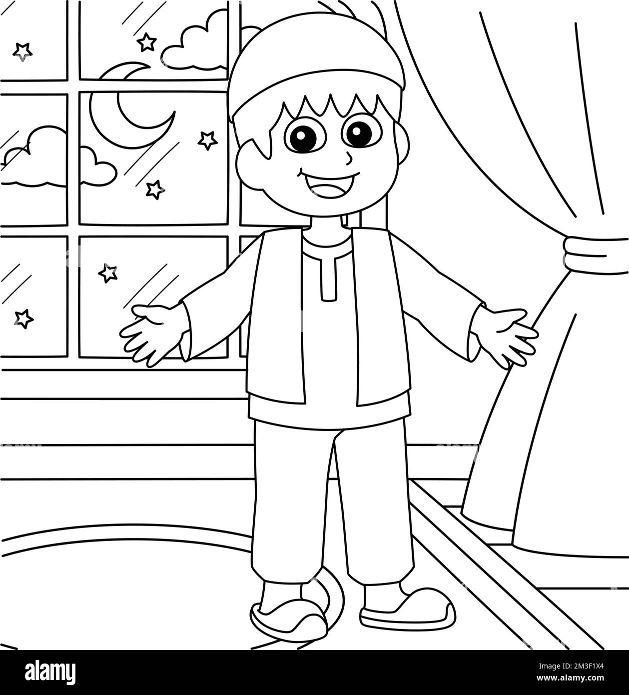 Ramadan Happy Muslim Boy Malseite für Kinder Stock Vektor