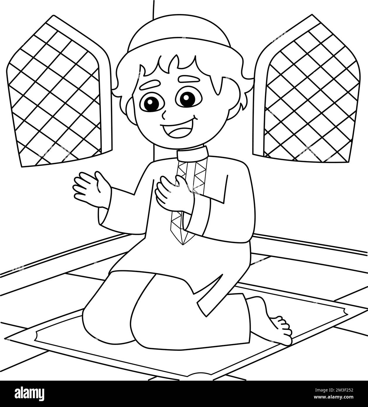 Ramadan Moslem Boy Gebete Malseite für Kinder Stock Vektor