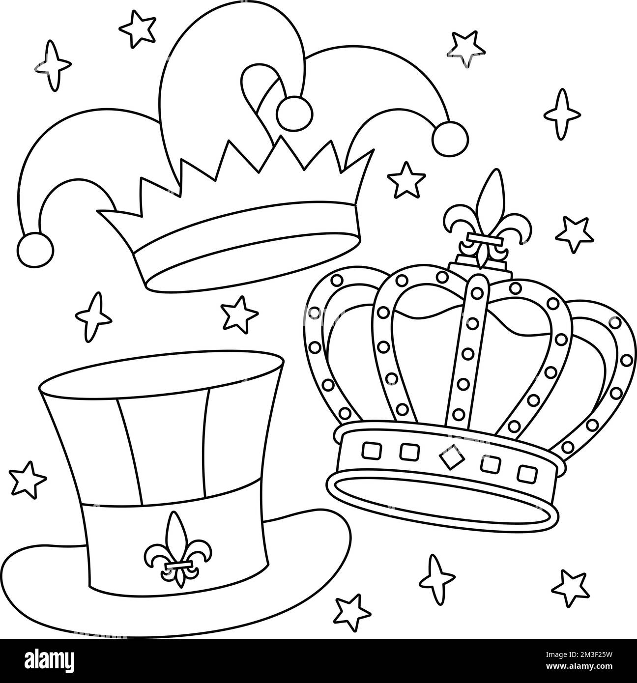 Mardi Gras King Crown und Jester hat Malseite Stock Vektor