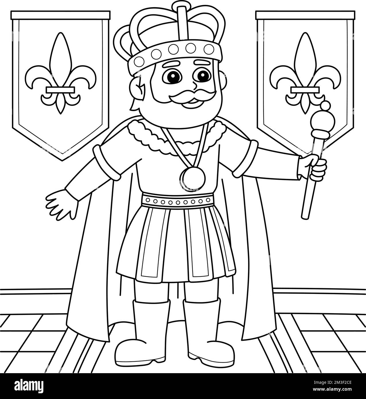 Mardi Gras Crown King Malerseite für Kinder Stock Vektor