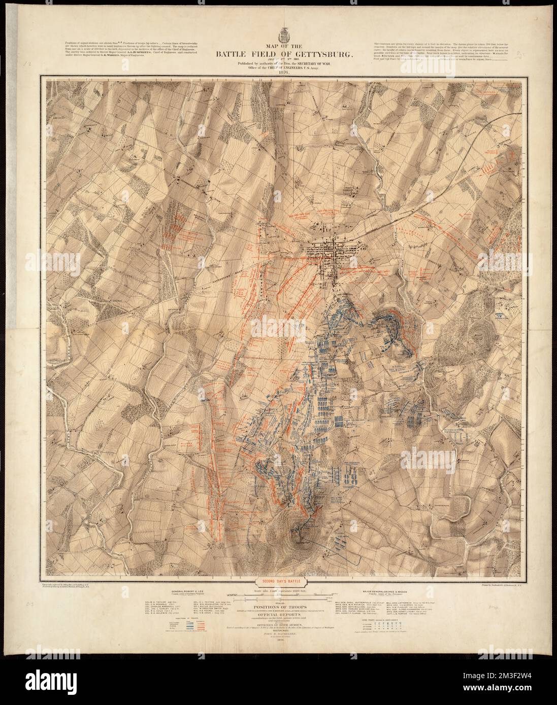 Karte des Schlachtfeldes von Gettysburg, 1.., 2.., 3.. Juli 1863 : Schlacht des zweiten Tages , Gettysburg, Schlacht von, Gettysburg, Pa, 1863, Maps, Gettysburg Pa, Maps Stockfoto