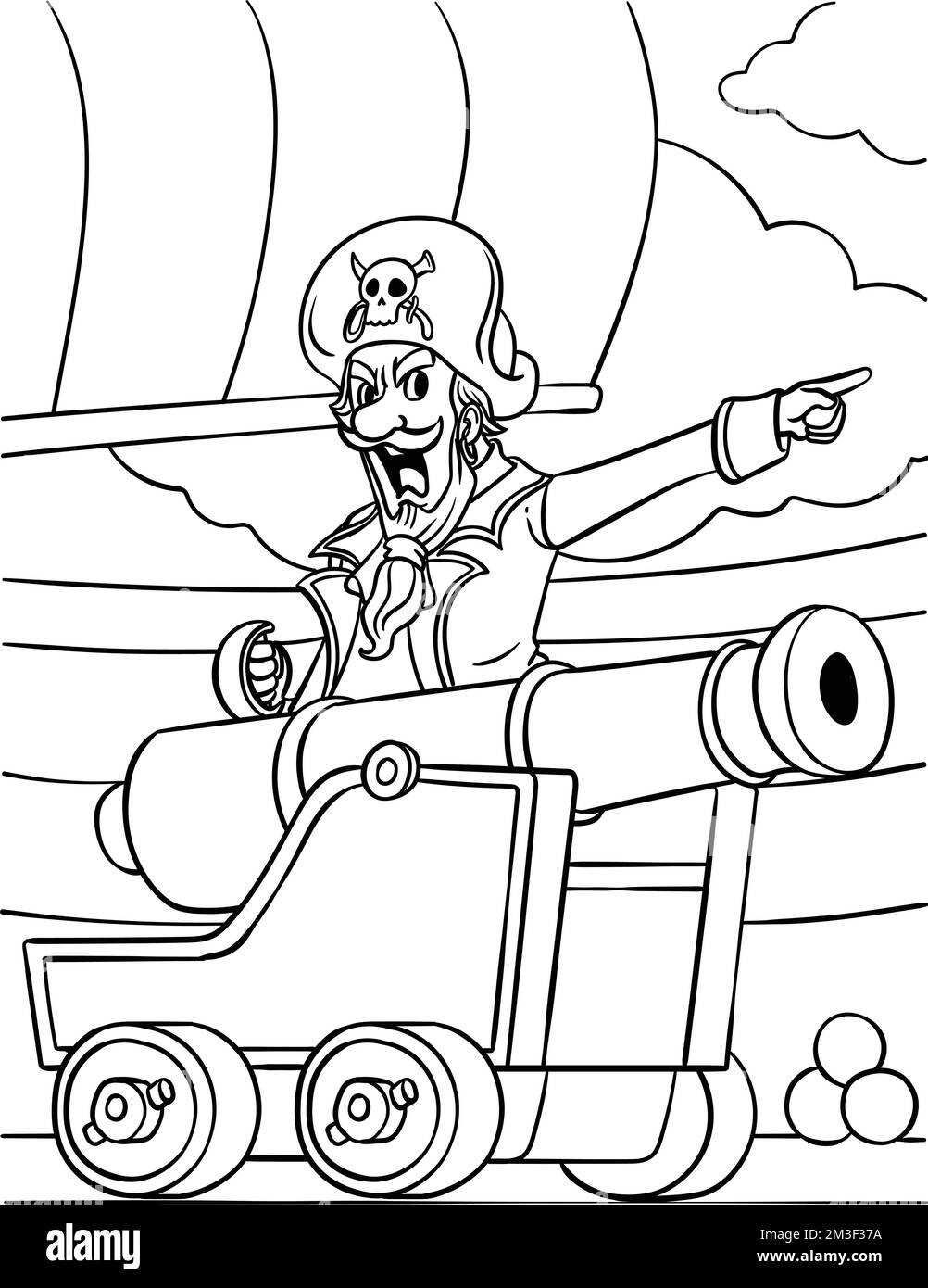 Piratenkapitän mit Kanonen-Malseite für Kinder Stock Vektor