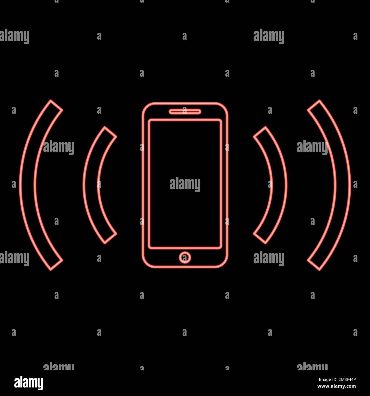 Neon-Smartphone strahlt Funkwellen in roter Farbe Vektorbilder flaches Licht aus Stock Vektor