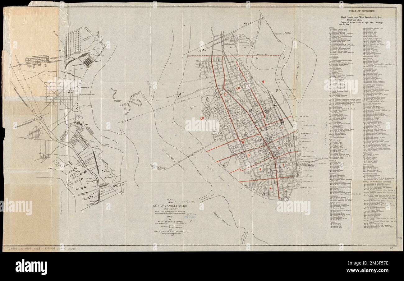 Karte der Stadt Charleston, S.C., und Umgebung : mit Bezugstabelle auf Hauptgebäude, historische Sehenswürdigkeiten , North Charleston S.C., Maps, Charleston S.C., Maps Norman B. Leventhal Map Center Collection Stockfoto