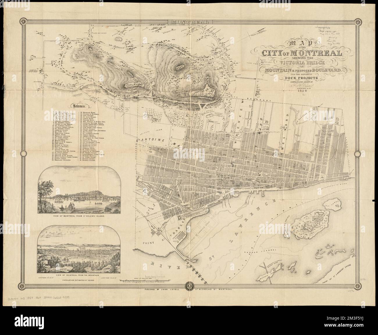 Karte der Stadt Montreal Shewing the Victoria Bridge, the Mountain