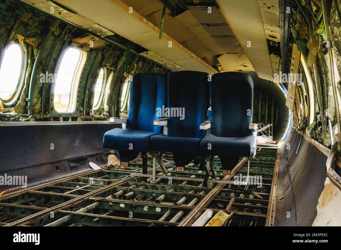 Kabine eines verlassenen Flugzeugs, im Inneren des Schiffes Stockfoto