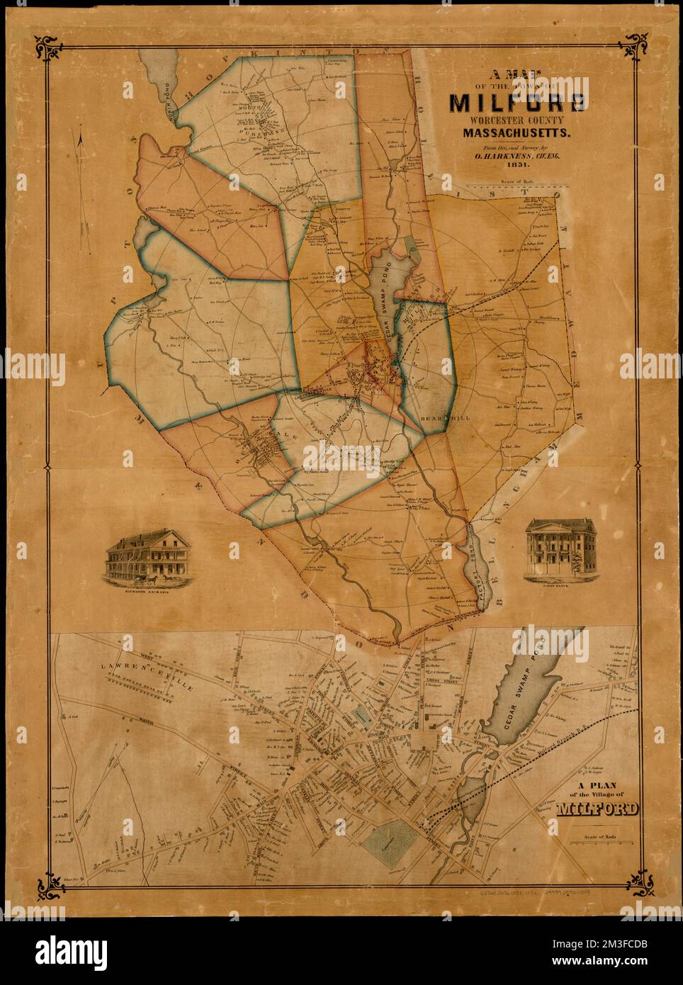 Eine Karte der Stadt Milford, Worcester County, Massachusetts