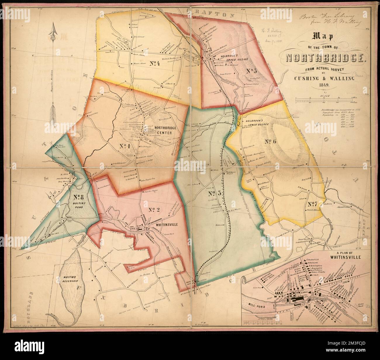 Karte der Stadt Northbridge : aus aktueller Umfrage , Grundbesitzer, Massachusetts, Northbridge, Karten, Grundbesitzer, Massachusetts, Whitinsville, Maps, Northbridge Mass. : Town, Maps, Whitinsville Massachusetts, Maps Norman B. Leventhal Map Center Collection Stockfoto