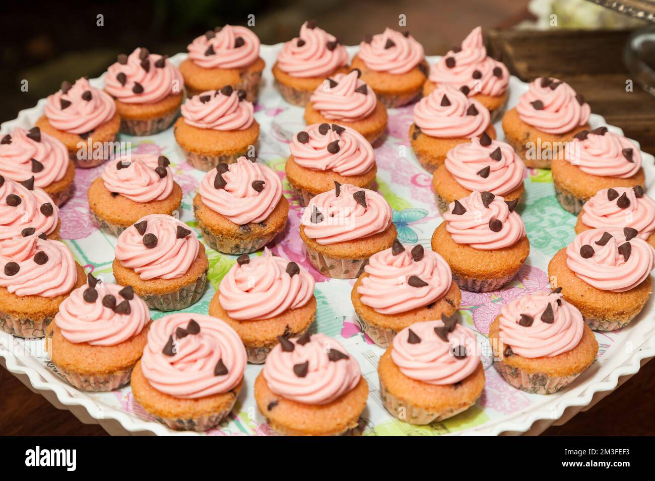 Cupcakes Mit Sahne- Und Schokoladenchips. Stockfoto