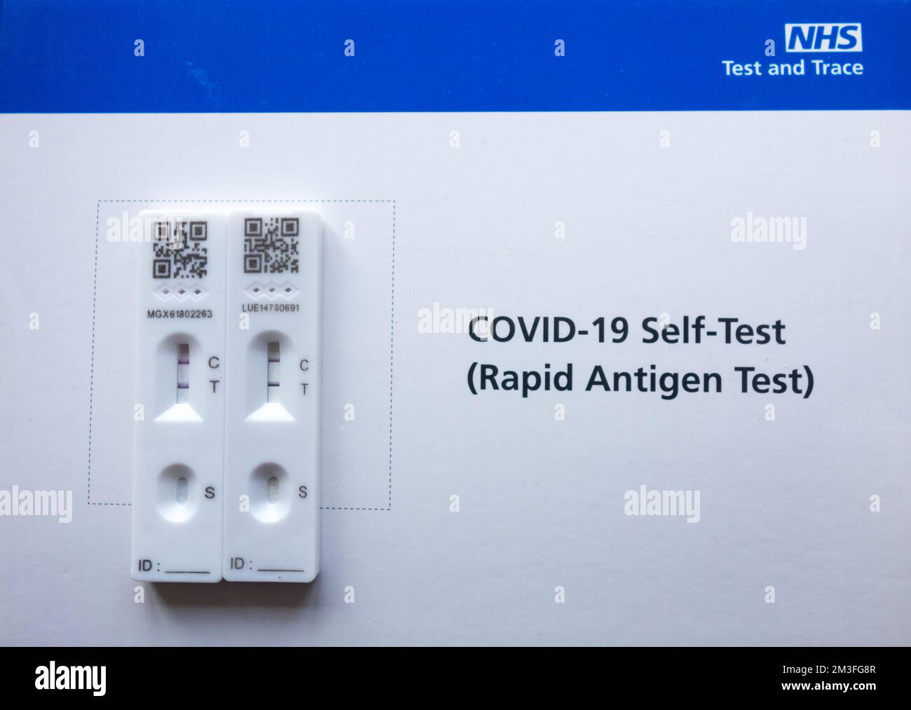 Kit für NHS-Test, Track and Trace Covid-19-Selbsttest (Rapid Antigen Test) Stockfoto