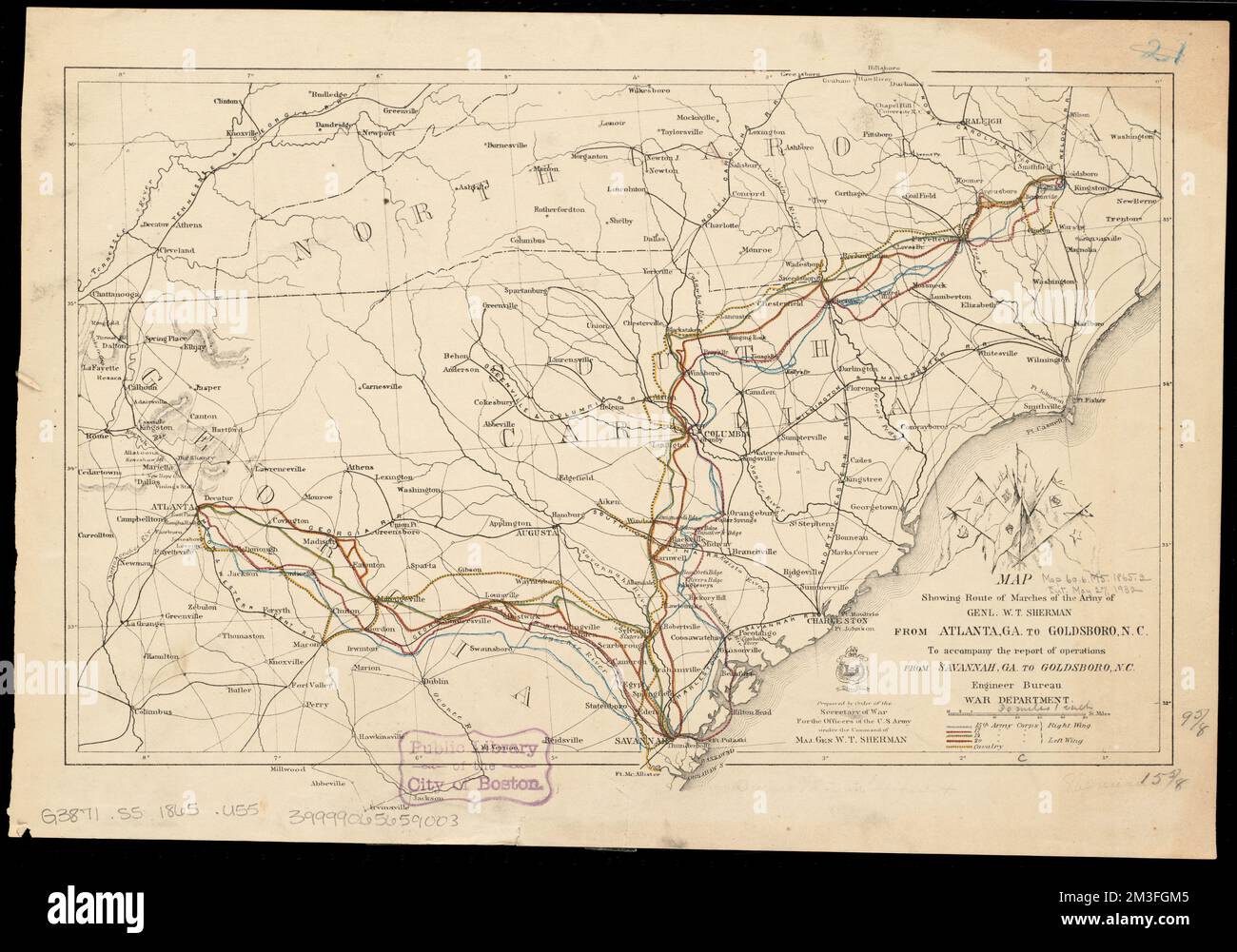 Marsch Map Die Karte zeigt die Marschroute der Armee von Genl. W.T. Sherman, von ...