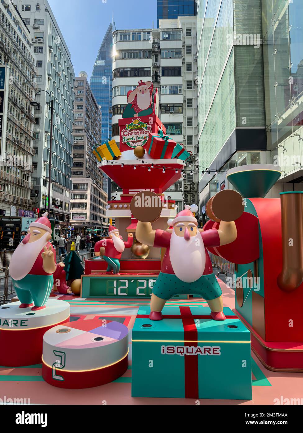 Weihnachtsdekorationen auf den Straßen von Hongkong Stockfoto