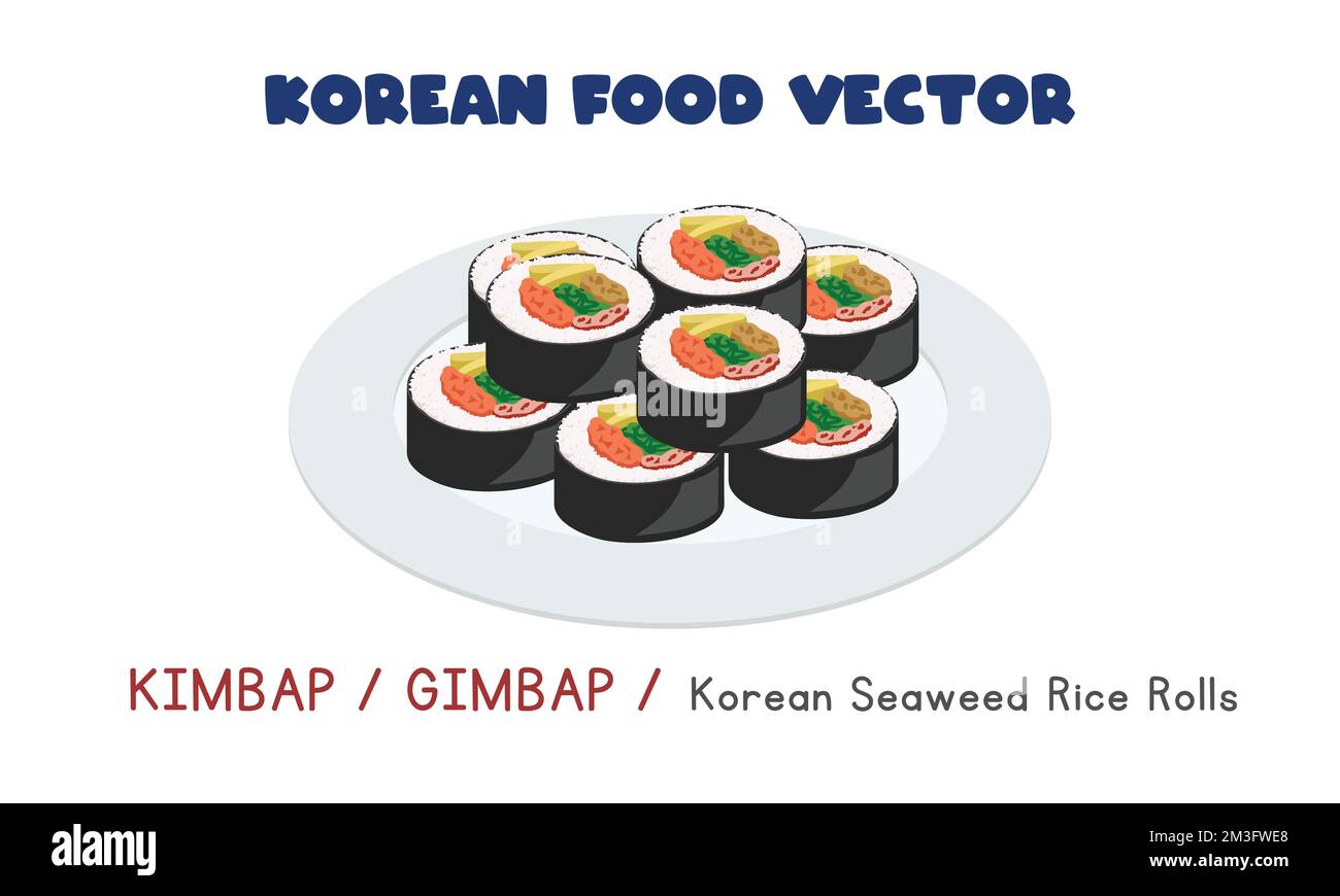 Korean Gimbap oder Kimbap - Seaweed Rice Rolls Vektordesign-Illustration, Clipart Cartoon-Stil. Asiatisches Essen. Koreanische Küche. Koreanisches Essen Stock Vektor