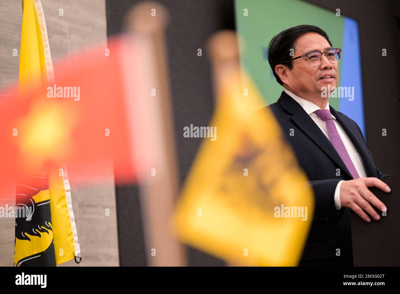 Brüssel, Belgien, 15. Dezember 2022 hält der vietnamesische Premierminister Pham Minh Chinh am Donnerstag, den 15. Dezember 2022 in Brüssel eine Rede auf einem diplomatischen Treffen zwischen einer Delegation der Region Flandern und Vertretern Vietnams. BELGA FOTO LAURIE DIEFFEMBACQ Stockfoto