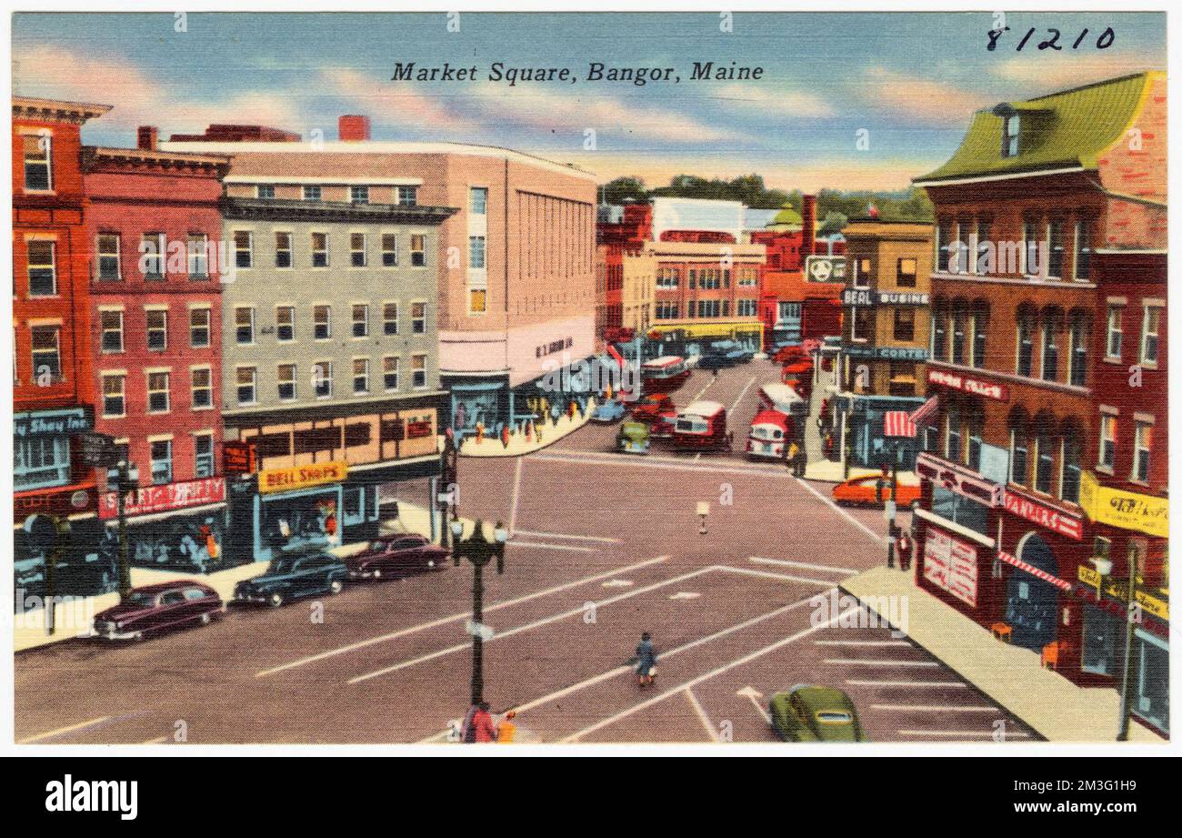 Market Square, Bangor, Maine, Cities & Towns, Tichnor Brothers Collection, Postkarten der Vereinigten Staaten Stockfoto