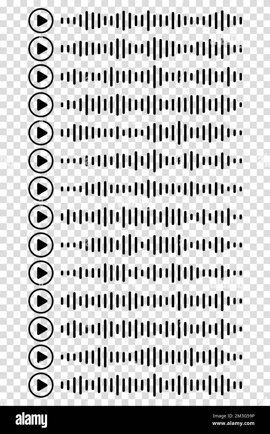 Audiowelle. Symbol klingt nach einem Lied. Podcast setzt Wellen. Symbole auf transparentem isoliertem Hintergrund. Sprachnachricht. Vektordarstellung. EQ Stock Vektor