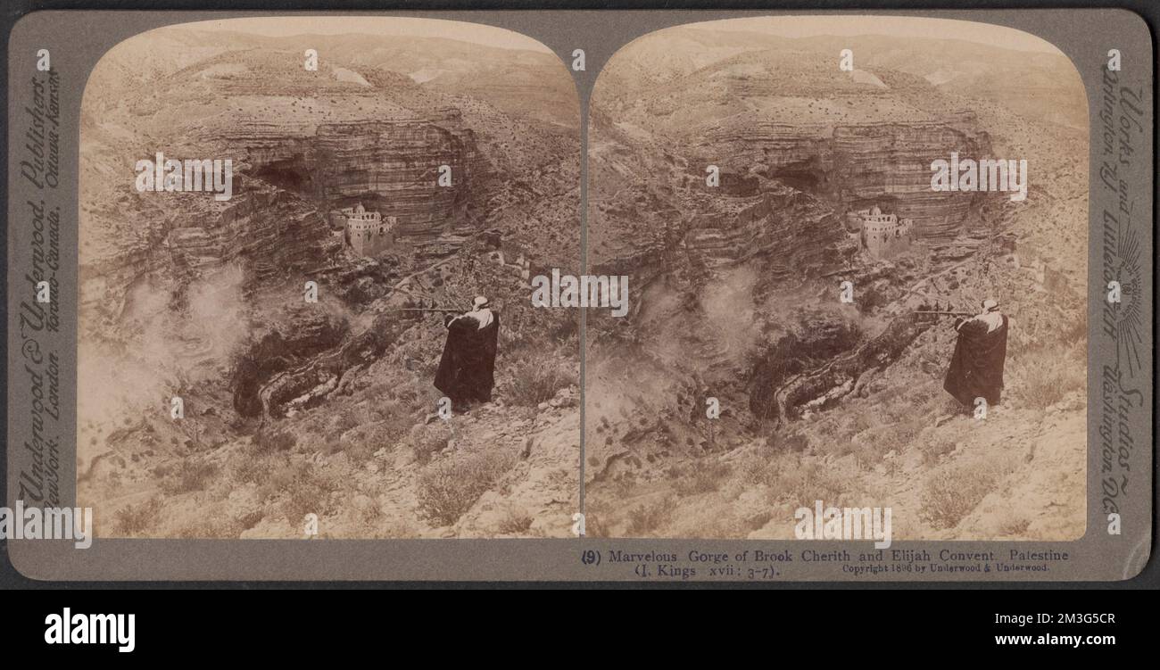 Herrliche Schlucht von Brook Cherith und Elijah Kloster, Palästina (I. Könige XVII 3-7), Canyons, Klöster Edgar Sutton Dorr Fotosammlung Stockfoto
