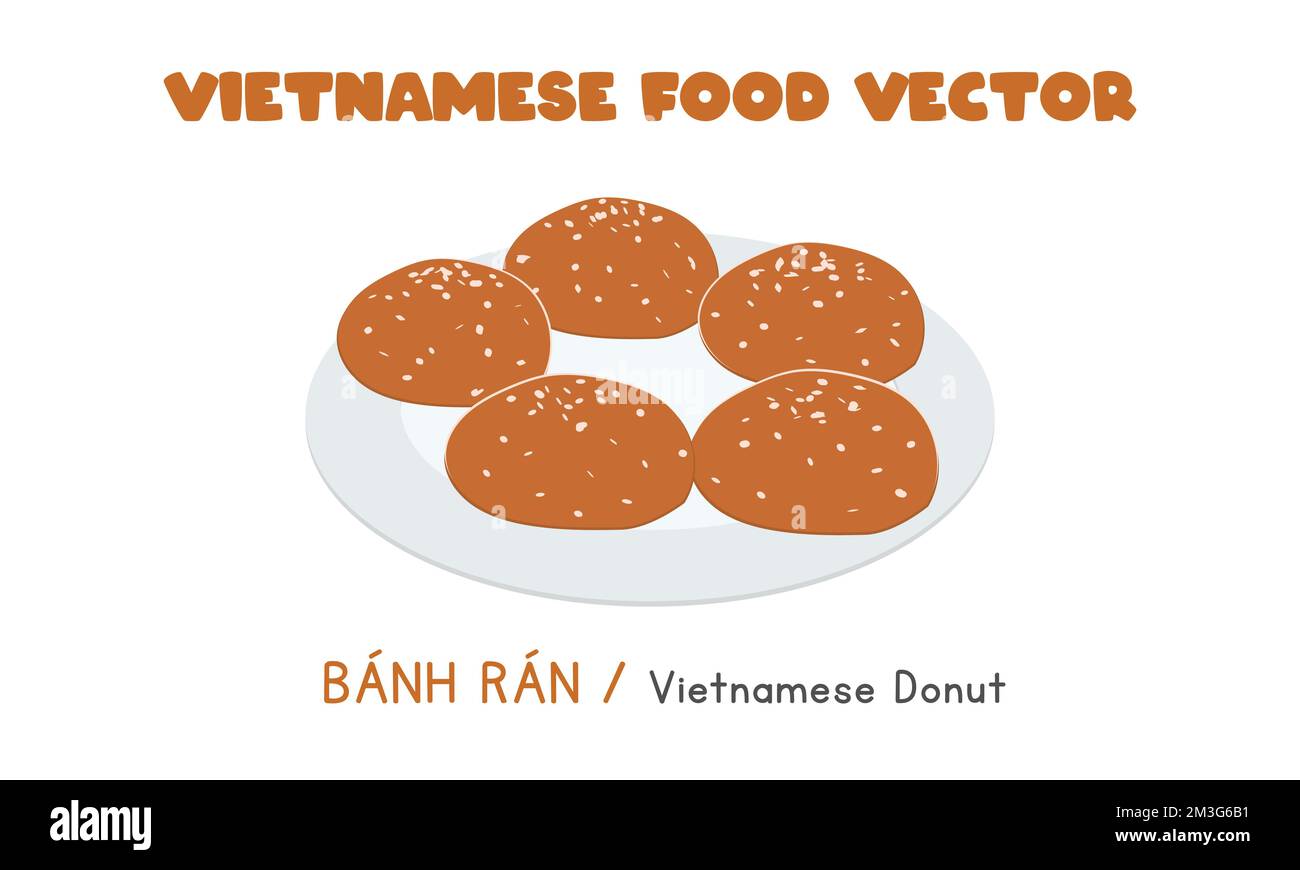 Vietnamesischer Donut, gebratenes Snackgebäck - Banh ran flaches Vektordesign, Clipart Cartoon. Asiatisches Essen. Vietnamesische Küche. Vietnamesisches leckeres Street Food Stock Vektor