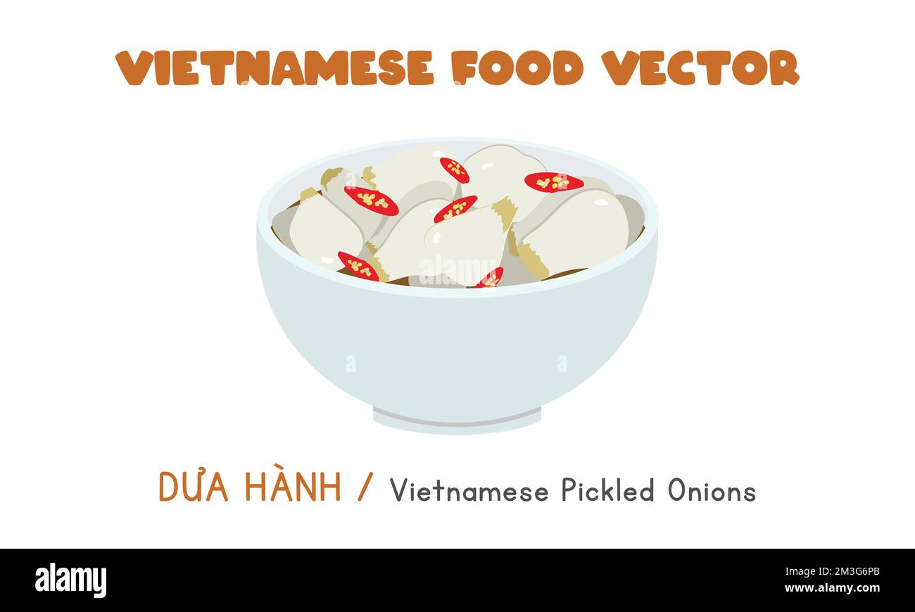 Vietnamesische eingelegte Zwiebeln mit Chili und Salz. Dua Hanh Clipart-Cartoon. Asiatisches Essen. Vietnamesische Küche. Vietnamesisches Neujahrsessen Stock Vektor