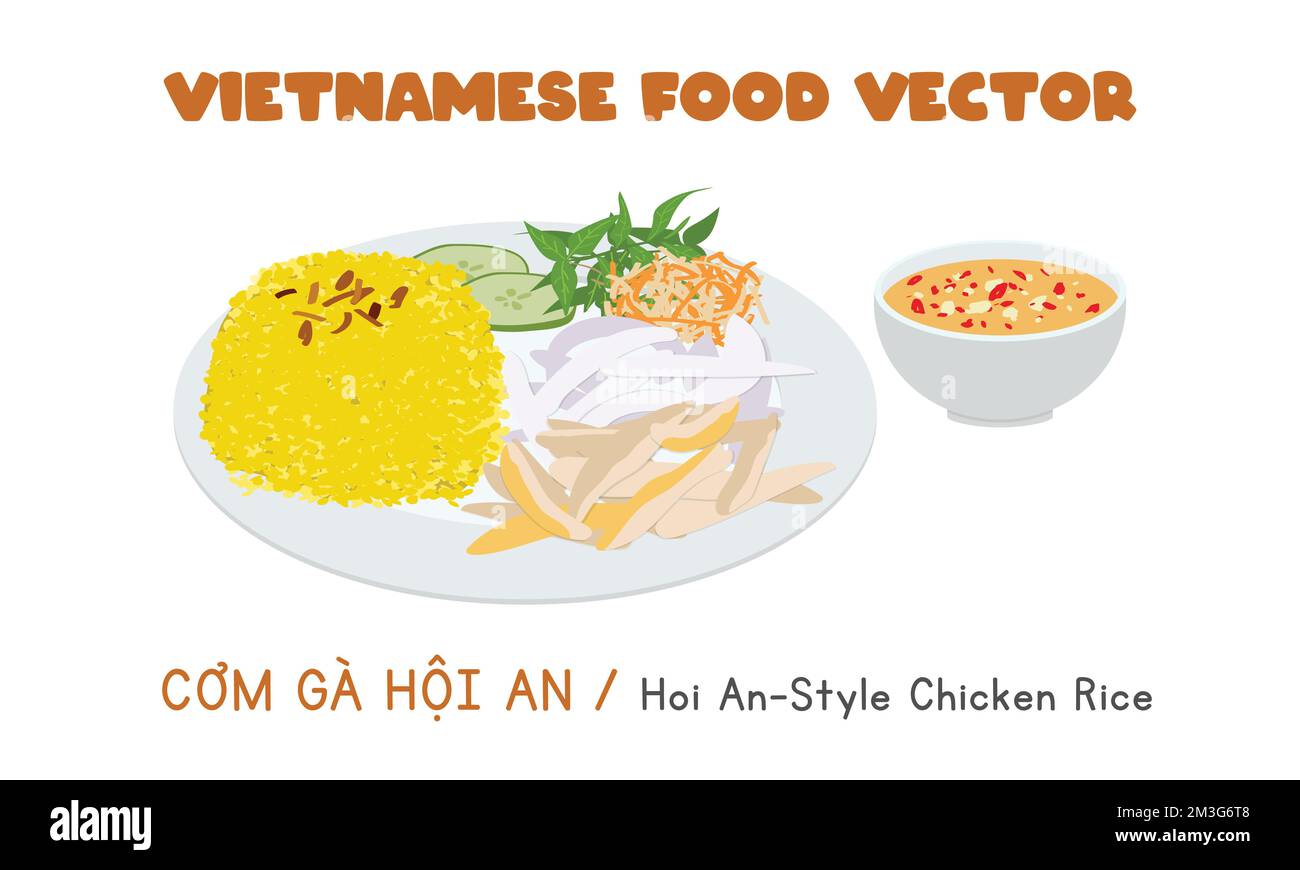 Vietnamesisches Hoi-an-Hühnchen-Reis-Flachvektordesign. Com GA Hoi im Clipart-Cartoon-Stil. Asiatisches Essen. Vietnamesische Küche Stock Vektor