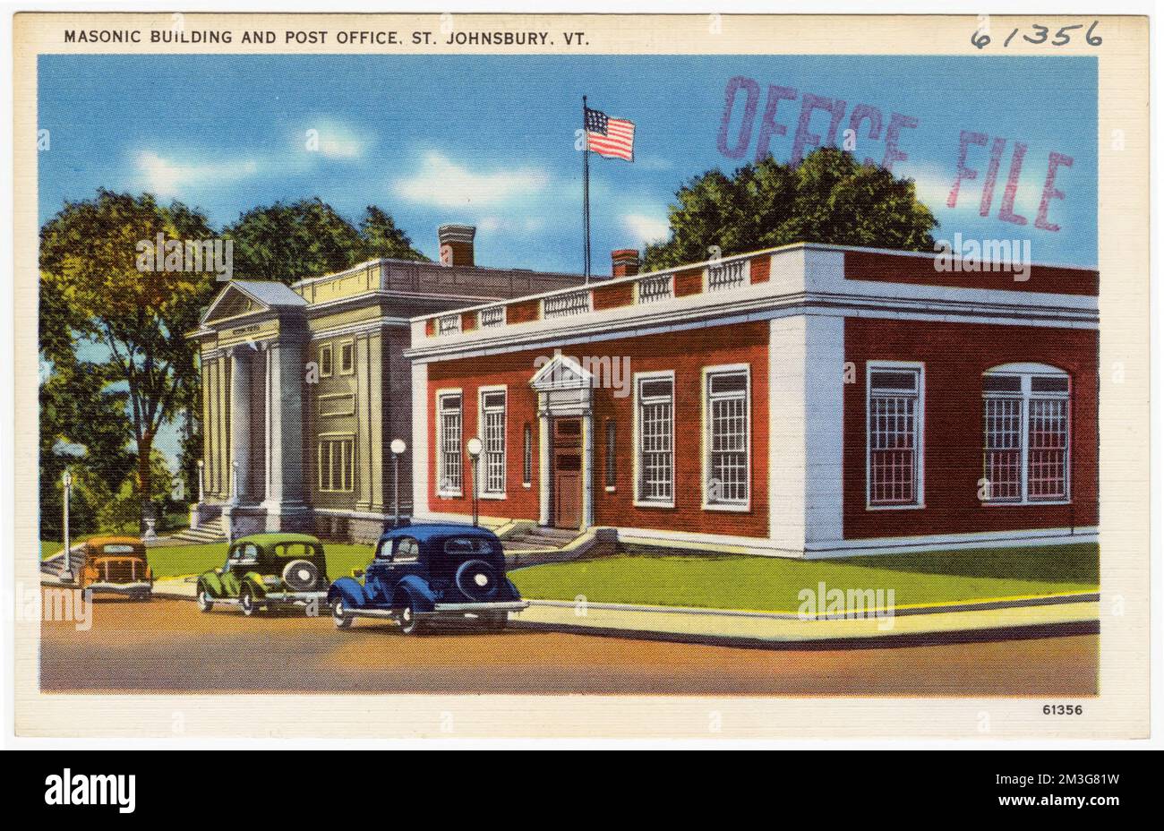 Masonic Hall und Postamt. St. Johnsbury, V. , Religiöse Einrichtungen, Postämter, Tichnor Brothers Collection, Postkarten der Vereinigten Staaten Stockfoto