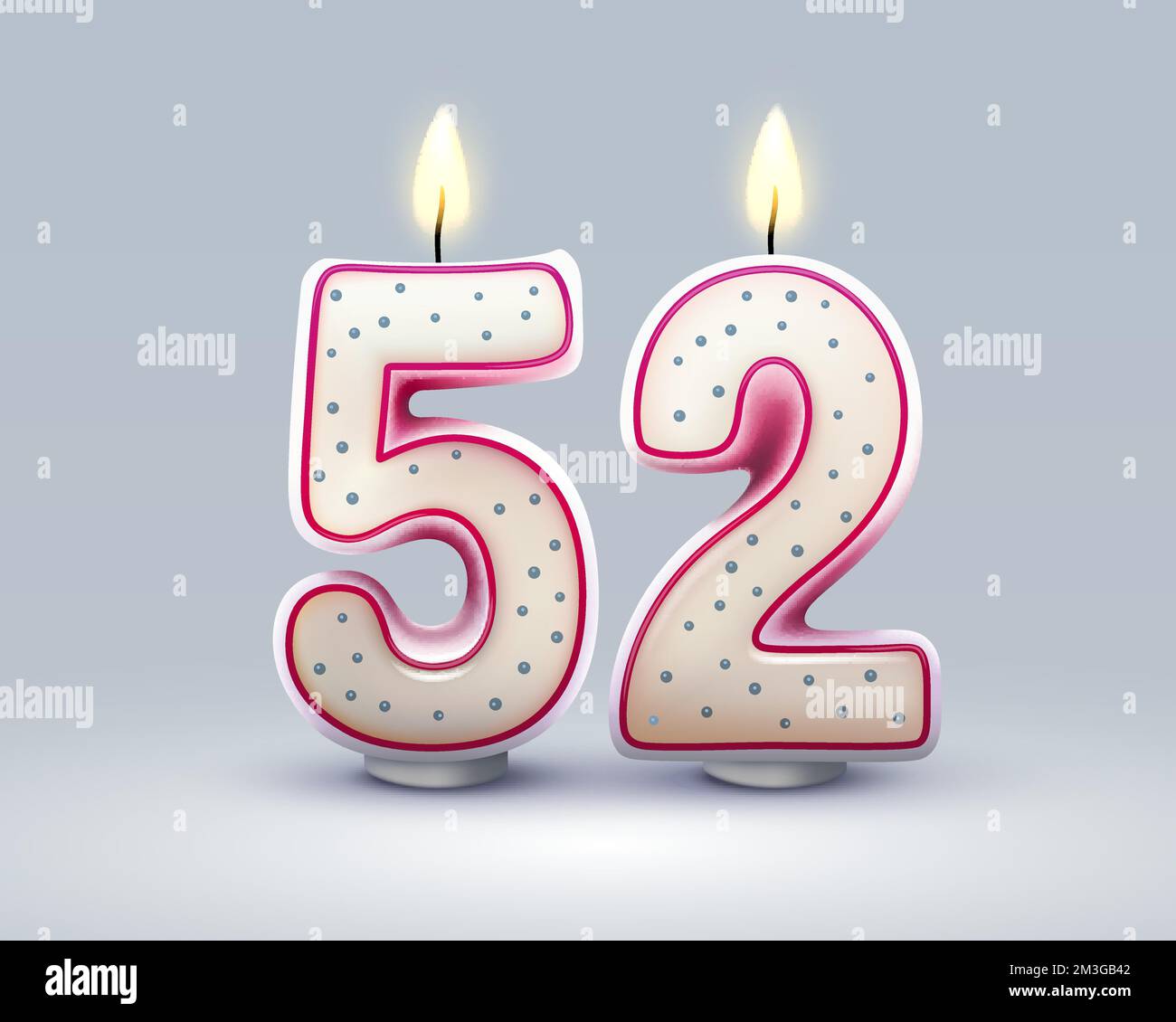 Alles gute zum Geburtstag. 52 Jahre Geburtstag, Kerze in Zahlenform. Vektordarstellung Stock Vektor