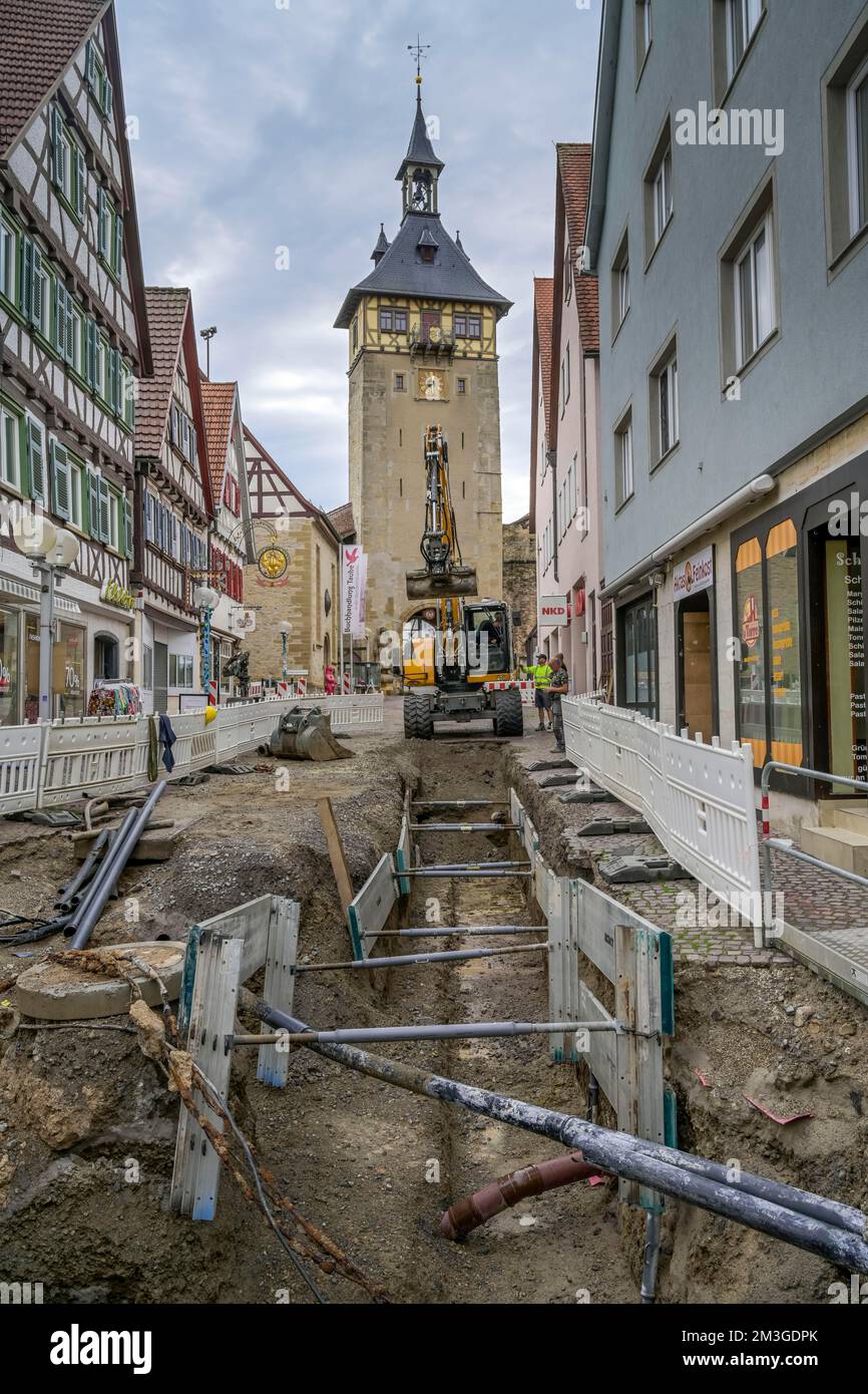 Bauarbeiten, Marktstraße, Marbach, Baden-Württemberg, Deutschland Stockfoto