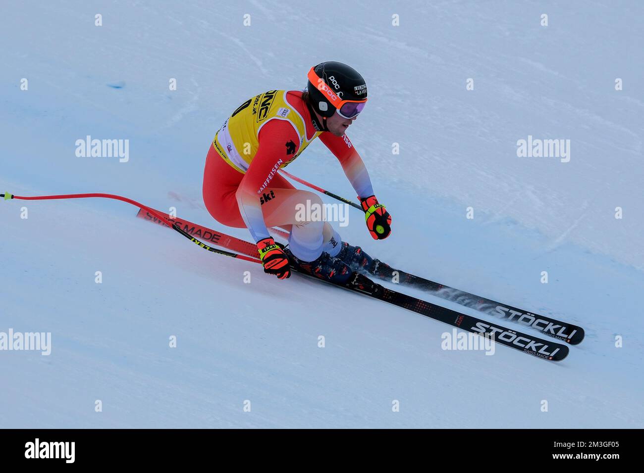 Alexis Monney (SUI) in Aktion beim Audi FIS Alpine Ski World Cup Männer Abwärtsrennen am Saslong Slope am 15. Dezember 2022 Val Gardena, Bozen, Italien. Stockfoto