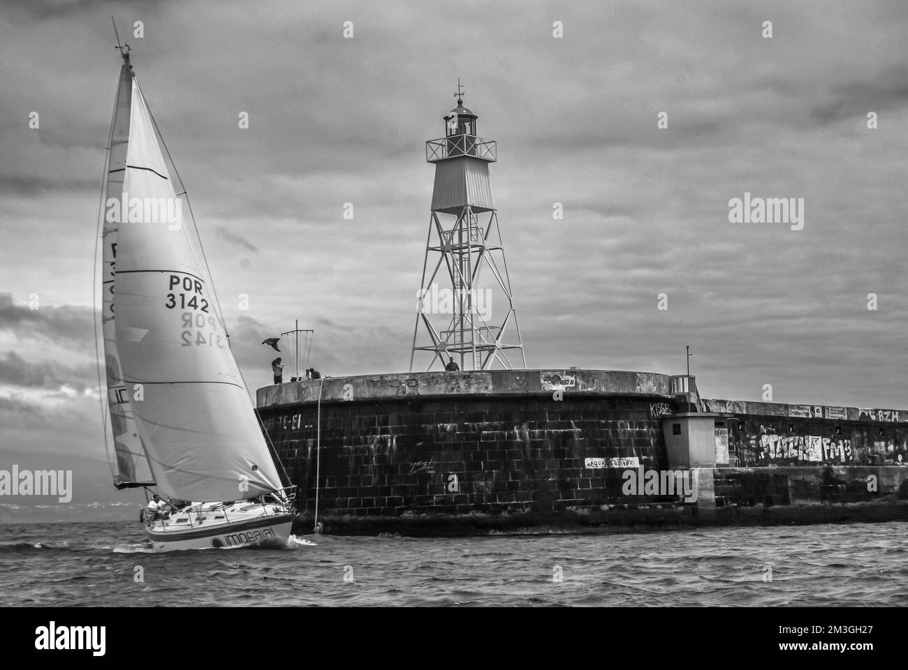 Yachtrennen in Faial-Azoren Stockfoto