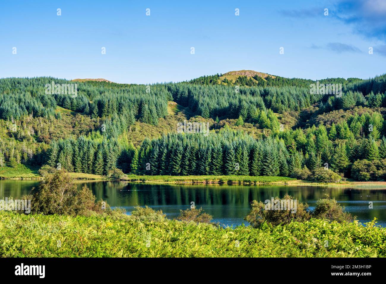 Blick auf Loch Meadhoin, die Mitte der drei Lochs, die zusammen als Mishnish Lochs auf der Isle of Mull, Schottland, Großbritannien, bekannt sind Stockfoto