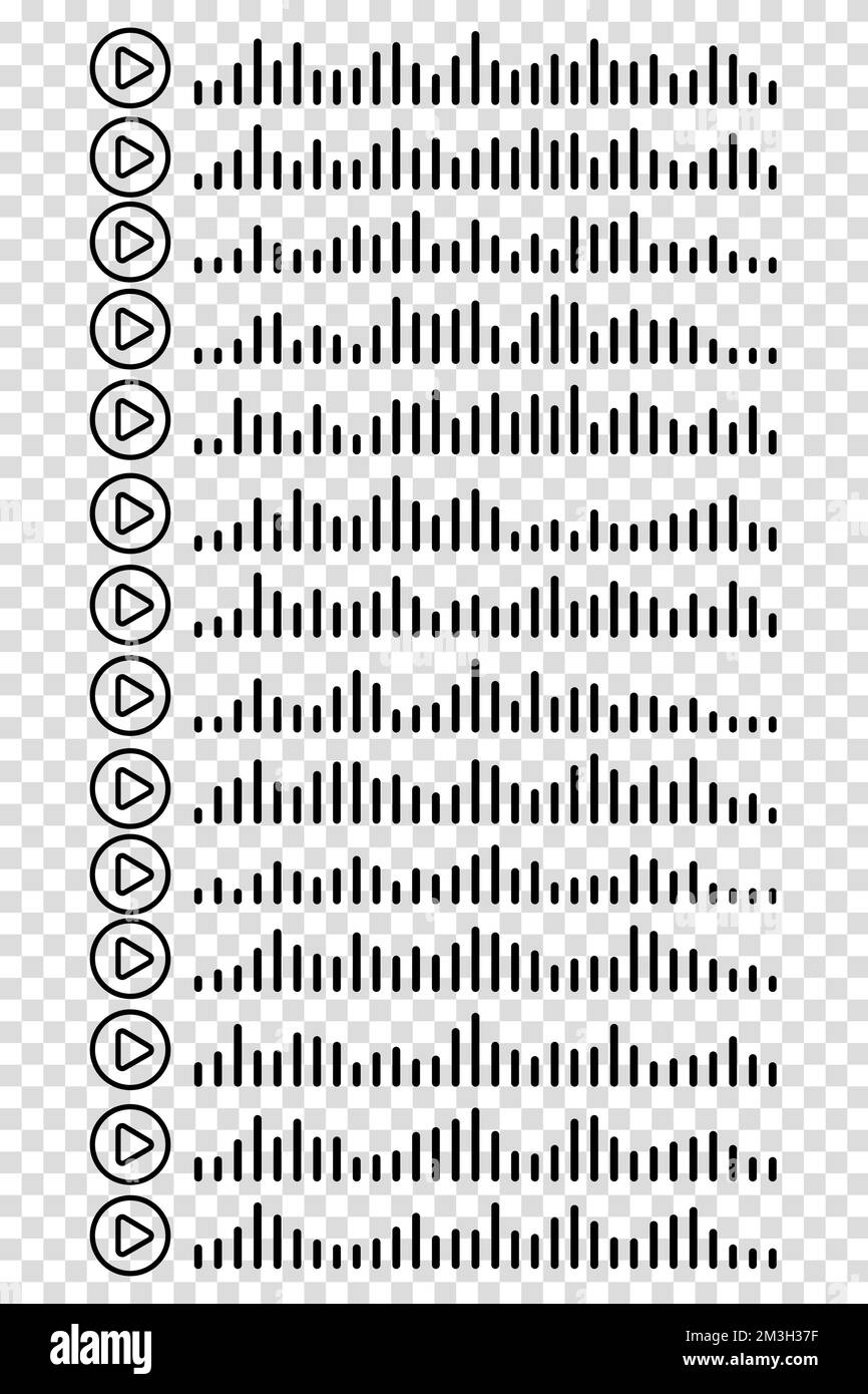 Audiowelle. Symbol klingt nach einem Lied. Podcast setzt Wellen. Symbole auf transparentem isoliertem Hintergrund. Sprachnachricht. Vektordarstellung. EQ Stock Vektor
