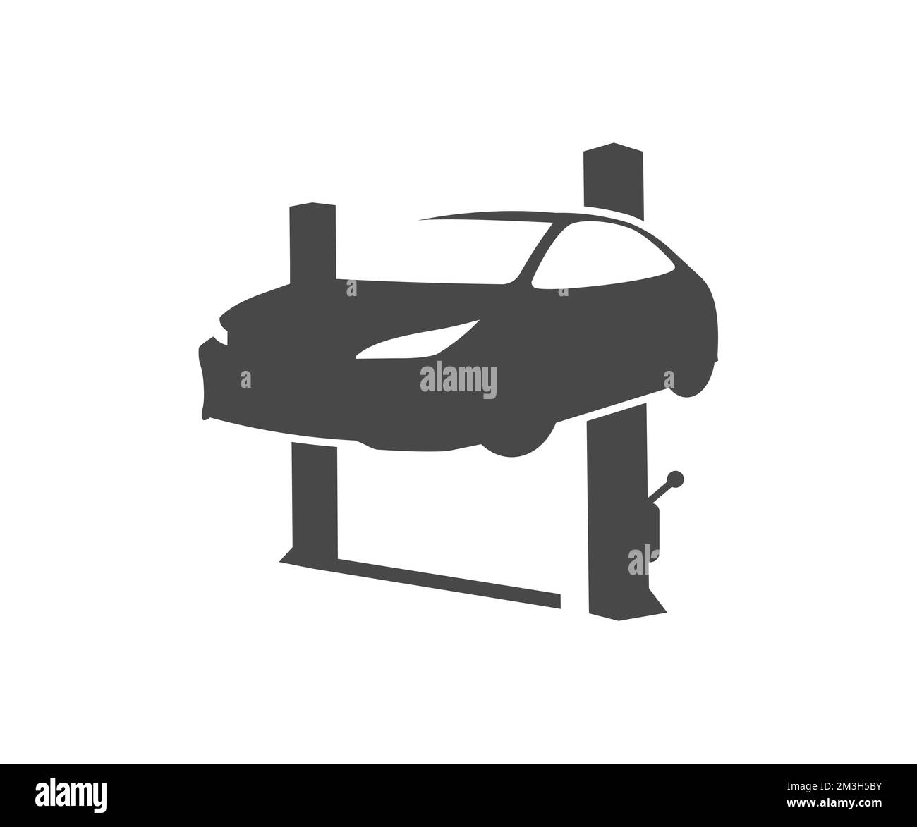 Legendäres Design für das Anheben von Autos. Automobil in der Autowerkstatt. Hebevorrichtungen für Kraftfahrzeuge. Arbeiten in einem Gabelstaplerservice Fahrzeugreparatur- und Wartungsvektordesign. Stock Vektor