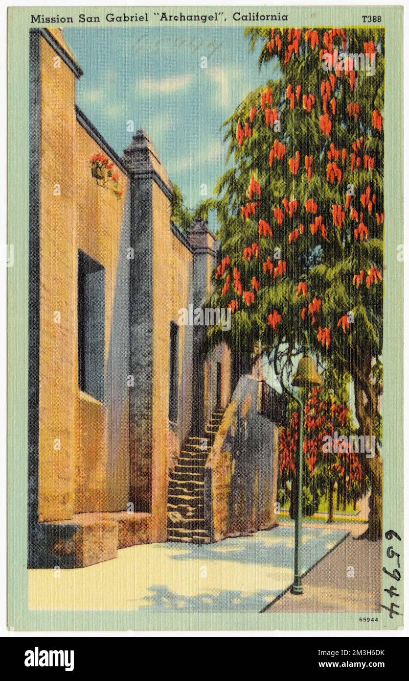 Mission San Gabriel 'Archangel', Kalifornien, religiöse Einrichtungen, Tichnor Brothers Collection, Postkarten der Vereinigten Staaten Stockfoto