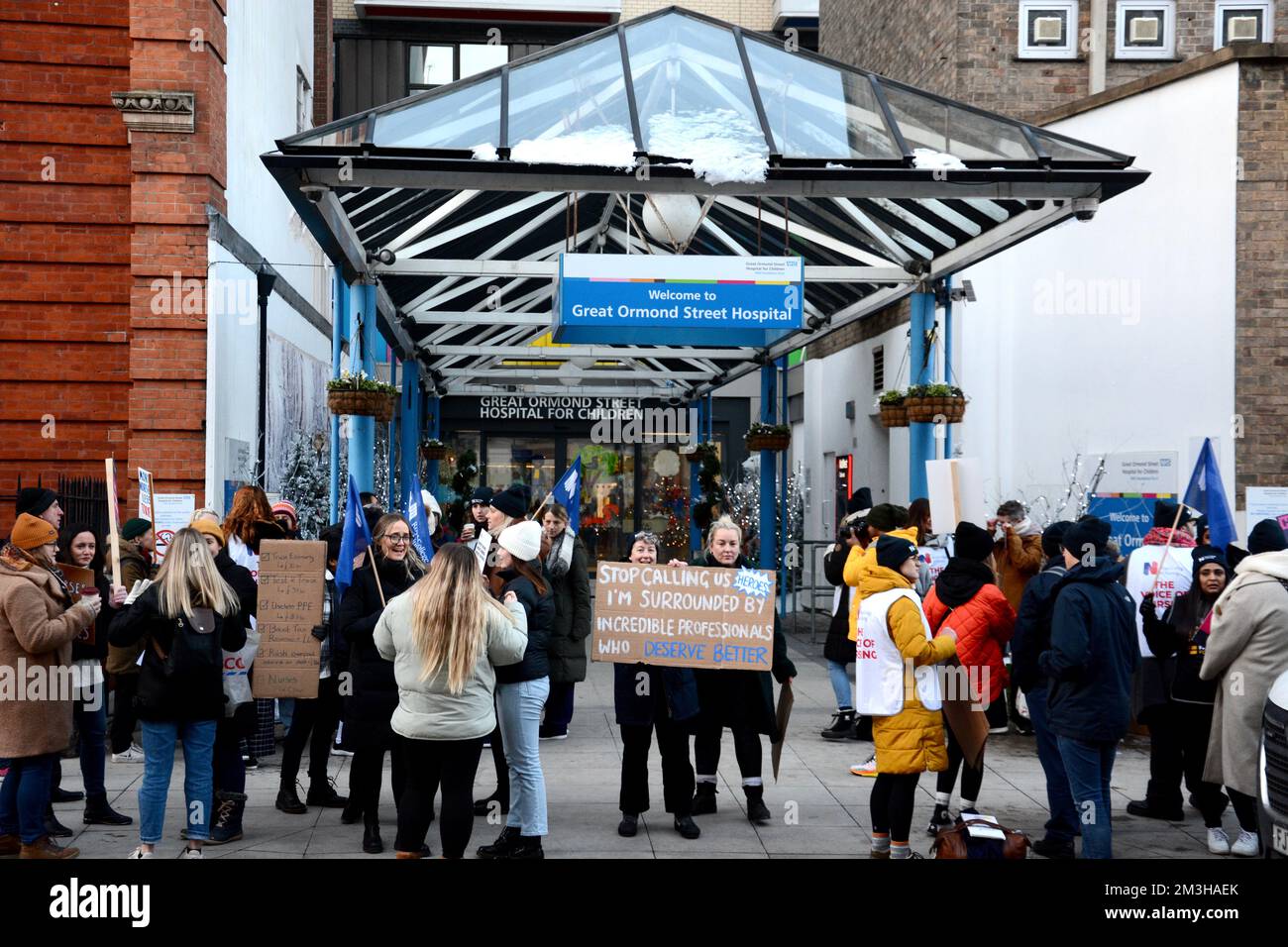 Der größte Streik in der Geschichte des RCN am started15.. Dezember 2022, als Pflegepersonal in England, Nordirland und Wales eine faire Bezahlung und Patientensicherheit verlangte. Stockfoto