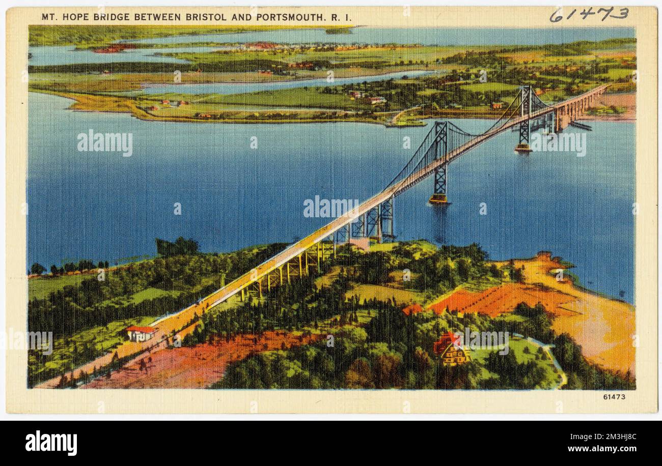 Mt. Hope Bridge zwischen Bristol und Portsmouth, R.I. , Bridges, Tichnor Brothers Collection, Postkarten der Vereinigten Staaten Stockfoto