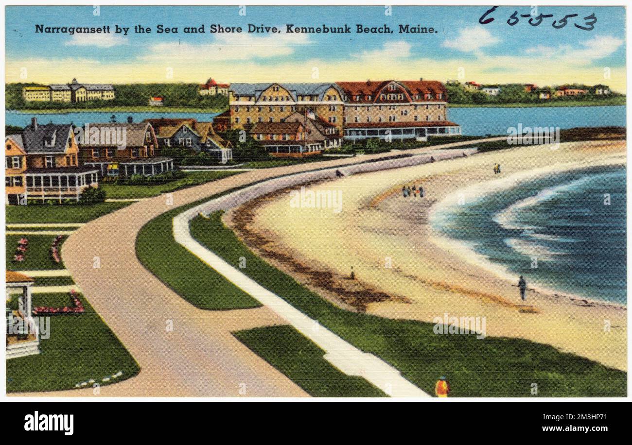 Narragansett by the Sea and Shore Drive, Kennebunk Beach, Maine , Beaches, Tichnor Brothers Collection, Postkarten der Vereinigten Staaten Stockfoto