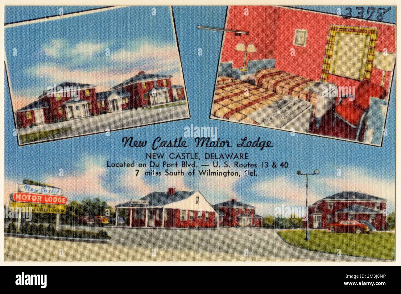 New Castle Motor Lodge, New Castle, Delaware, am Du Pont Blvd. -- U. S. Route 13 & 40, 7 Meilen südlich von Wilmington, Del. , Motels, Tichnor Brothers Collection, Postkarten der Vereinigten Staaten Stockfoto