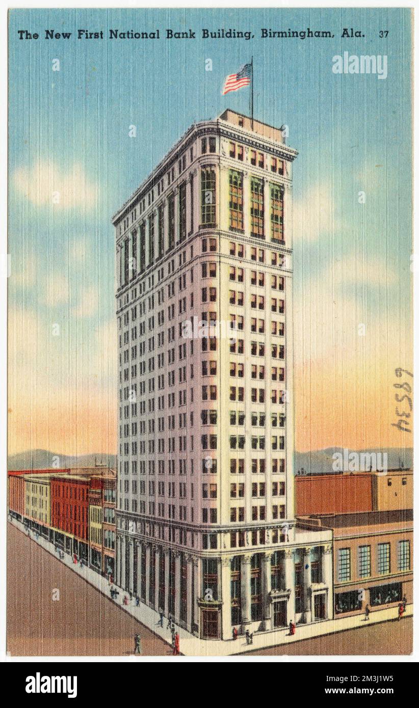 Das Gebäude der New First National Bank, Birmingham, Ala, Commercial Facilities, Tichnor Brothers Collection, Postkarten der Vereinigten Staaten Stockfoto