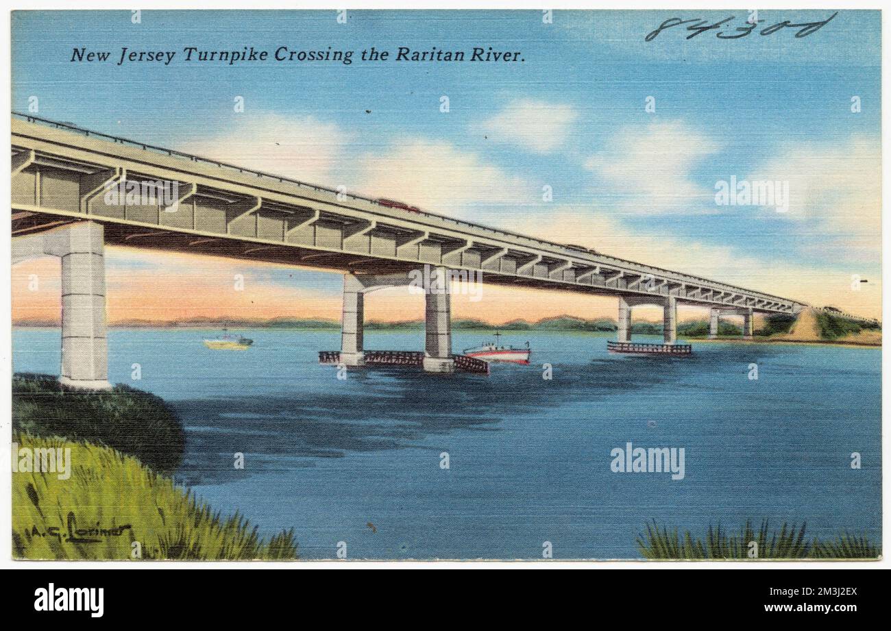 New Jersey Turnpike überquert den Raritan River, Brücken, Flüsse, Tichnor Brothers Collection, Postkarten der Vereinigten Staaten Stockfoto