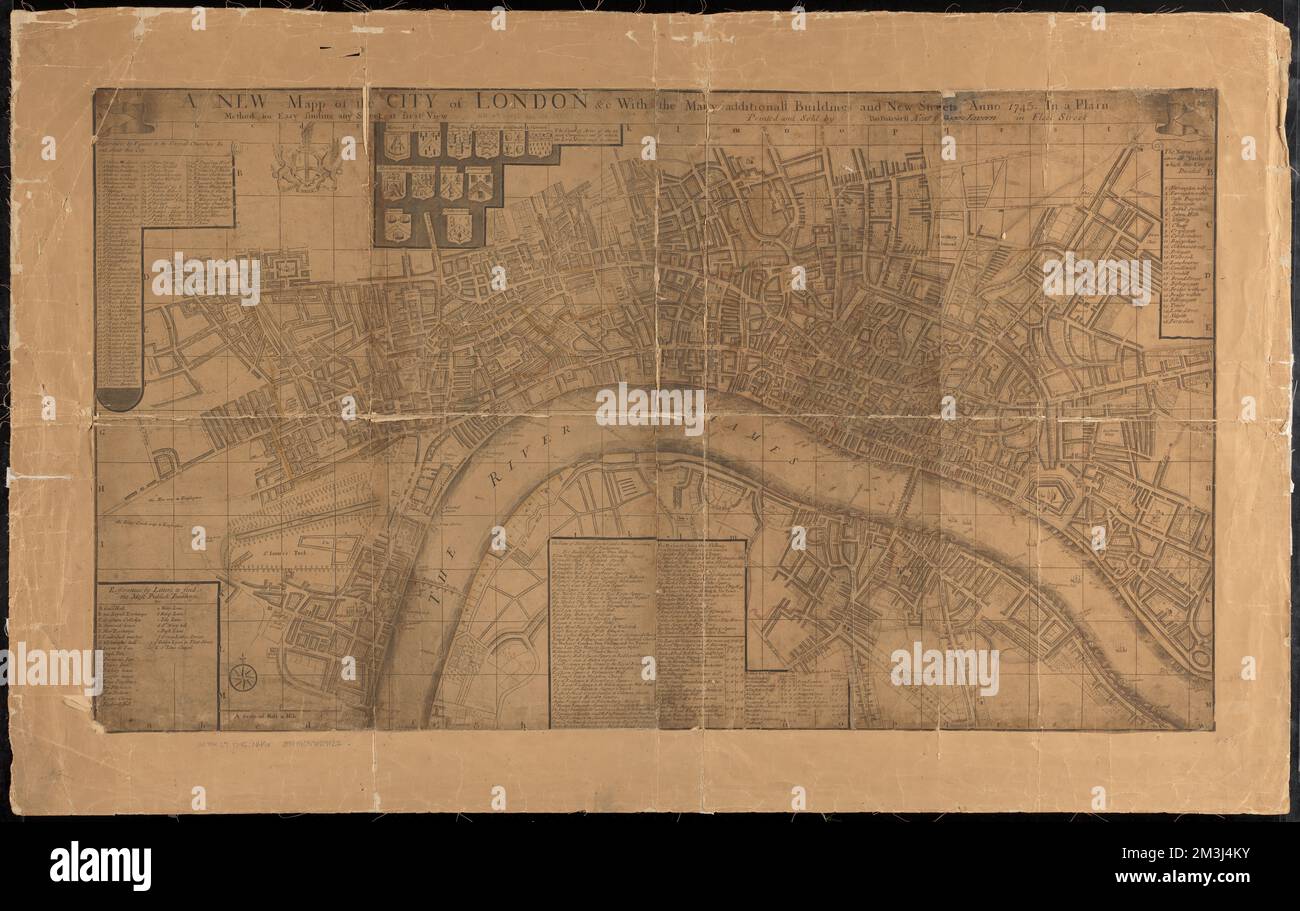 Ein neues mapp der Stadt London &c. Mit den vielen zusätzlichen Gebäuden und neuen Straßen anno 1745 in einer Ebene, London England, Karten, frühen Arbeiten an Norman B. Leventhal Map Center Collection 1800 Stockfoto