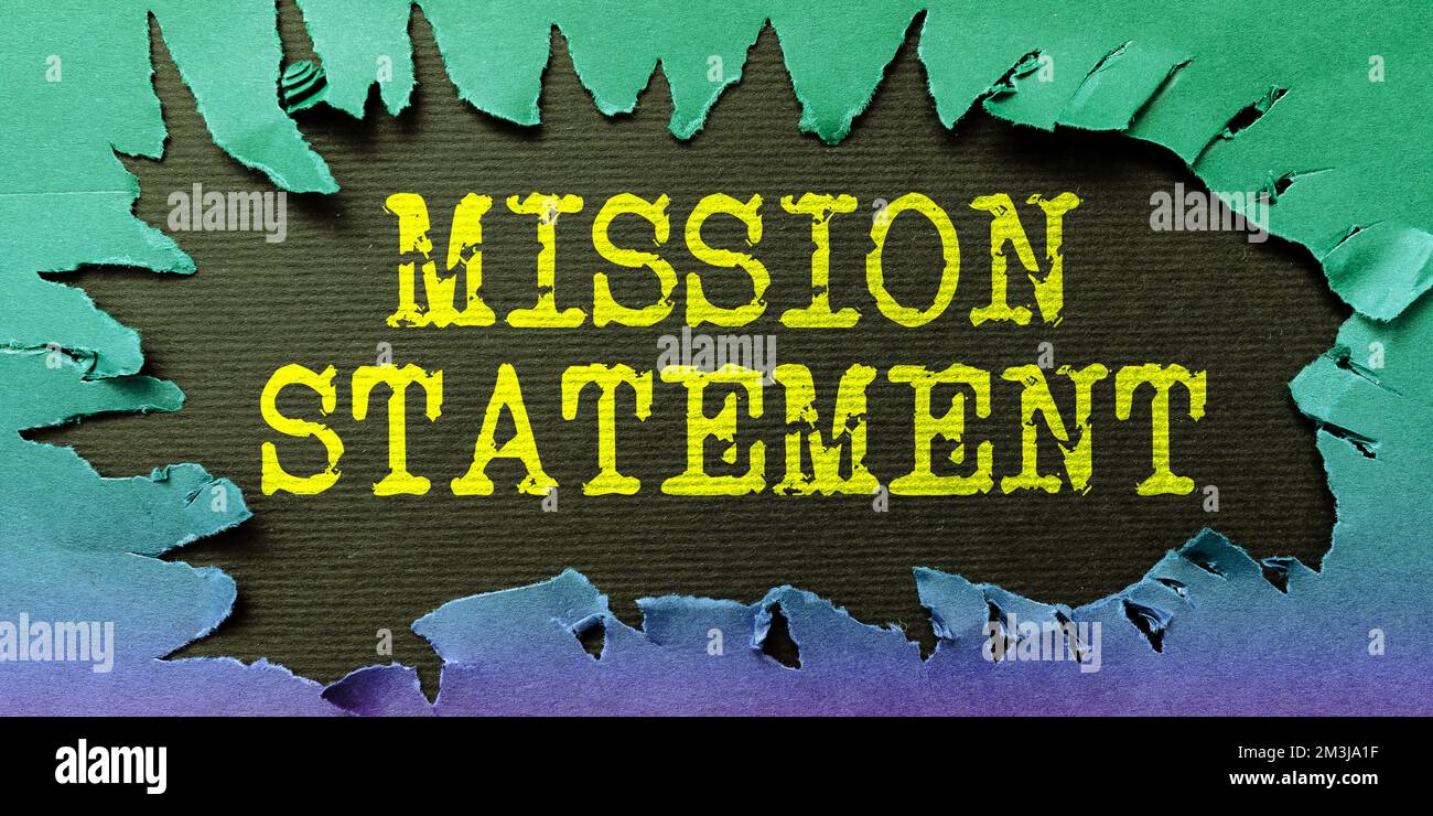 Konzeptionelle Überschrift Mission Statement. Geschäftsidee formelle Zusammenfassung der Ziele und Werte eines Unternehmens Stockfoto