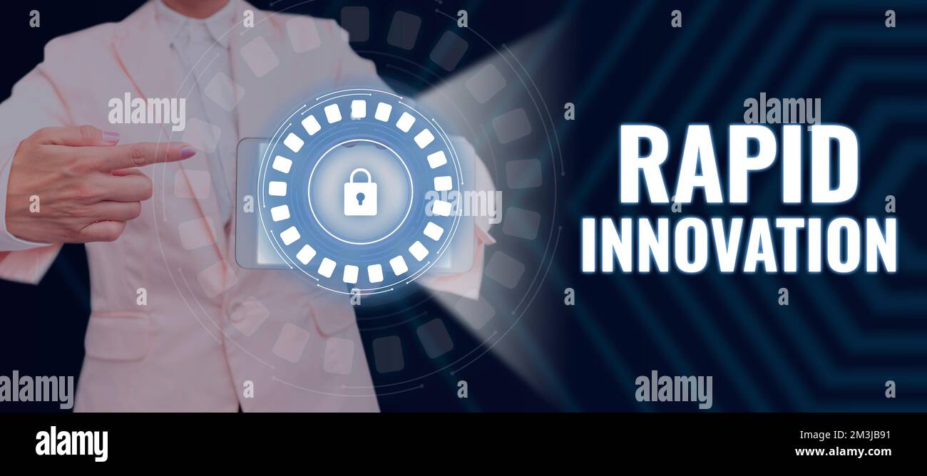 Handgeschriebenes Schild Rapid Innovation, Geschäftskonzept, charakteristisch für eine Website, die Suchmaschinenalgorithmen verwendet Stockfoto